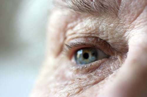 Closeup of blue eye of an elderly person