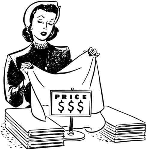 vintage illustration of woman shopping for linens